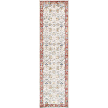 Pasargad Home Heritage Collection Power Loom Rug, Ivory/Rust, 2'6"x8'