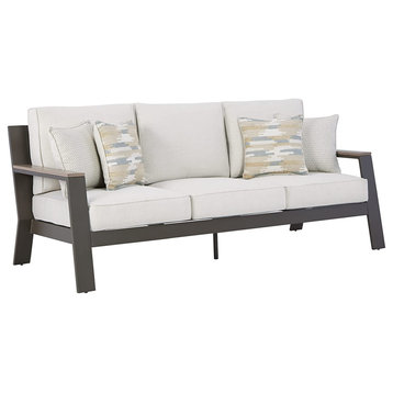 Outdoor Sofa, Aluminum/HDPE Frame With Nuvella Fabric Cushioned Seat, Taupe