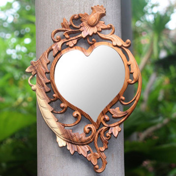 NOVICA Lotus Heart And Wood Wall Mirror