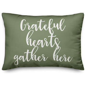 Grateful Hearts Gather Here Lumbar Pillow, Green, 14"x20"