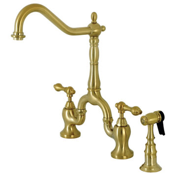 KS7757ALBS Country Kitchen Bridge Faucet With Brass Sprayer, Brushed Brass