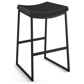 Amisco David Counter and Bar Stool, Charcoal Black Faux Leather / Black Metal, Counter Height