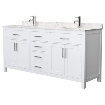 Beckett 72" White Double Vanity, Carrara Cultured Marble Top