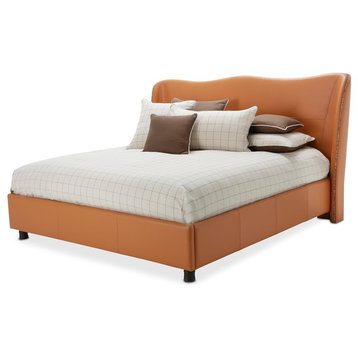 Aico 21 Cosmopolitan Eastern King Upholstered Wing Bed, Orange 9029000EK-812