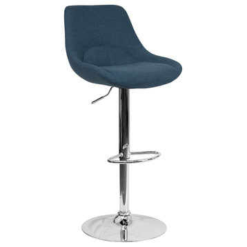 Blue Fabric Adjustable Height Bar and Dining Stool Chrome Base With Footrest