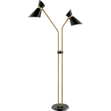 Jared Dual Floor Lamp - Antique Brass Black