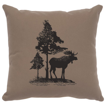 Image Pillow 16x16 Moose Tree Cotton Taupe