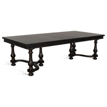 76-112" Large Black Wooden Extendable Dining Table Seats 10
