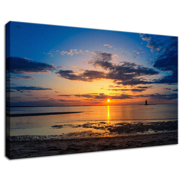 Sunset at Breakwater Lighthouse Coastal Landscape Photo Canvas Print, 18" X 24"