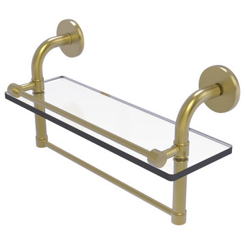 Remi 16" Gallery Glass Shelf with Towel Bar, Satin Brass