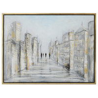 District Framed Canvas Art, Hand Painted Cityscape Abstract, 1.5" Frame