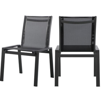Nizuc Outdoor Armless Dining Chair (Set of 2), Black Fabric, Dark Gray Frame