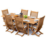 Teak Deals - 7-Piece Outdoor Teak Dining Set, 94" Rectangle Table, 6 Warwick Arm Chairs - Our Teak Dining Set is a uniquely modern interplay of very durable teak wood featuring our beautiful Teak Chairs. Our teak wood is certified to withstand the rigors of adverse climates however because of Teak's well known micro-smooth finish and quality craftsmanship many use our furniture indoors as well. Rich in oil finely grained and precisely fashioned with mortise-and-tenon joinery.