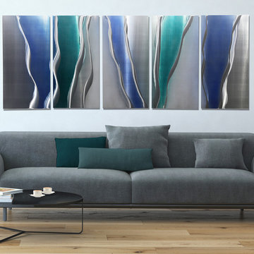 Glacier Falls - Fusion of Silver, Blue, and Turquoise Abstract Metal Painting