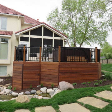 Shawnee KS Screened Porch with Ipe Deck and Hardscape