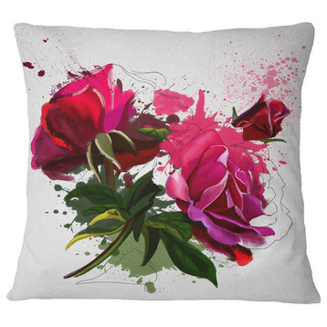 Red Peonies Sketch Watercolor Floral Throw Pillow, 16"x16"