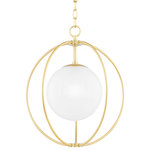 Mitzi by Hudson Valley Lighting - Lyla 1-Light Small Pendant Aged Brass - Sent from the heavens, Lyla takes inspiration from the cosmos, her spherical forms hanging blissfully in balance. Mystic and magnetic, Lyla features an opaque globe orb floating effortlessly in a metal-finished cage. A class act, Lyla exudes elegance, adding feminine flair to any space. Available in polished nickel or aged brass, Lyla also comes in two sizes. The smaller version might work better in multiples (like over a bar or kitchen island) while the larger version could complete a breakfast nook or dining table.