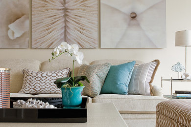 Living room - mid-sized traditional formal and enclosed carpeted living room idea in Boston with beige walls, no fireplace and no tv