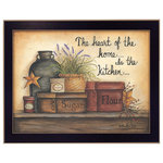 TrendyDecor4U - "Heart of the Home" By Mary June, Printed Wall Art, Ready To Hang, Black Frame - "Heart of the Home" is a 18" x 14" black framed art  print by Mary June.  This artwork features a tabletop with boxes, a crock and reads the heart of the home is the kitchen��_��__��_��___This totally American Made wall decor item features an decorative  black frame.  The framed art print has a protective, archival finish (glass is not needed) and arrives ready to hang.