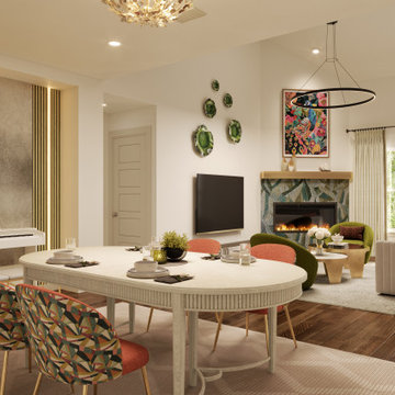 Vibrant Visions: A Colorful, Transitional, and Eclectically Glamorous Open Space
