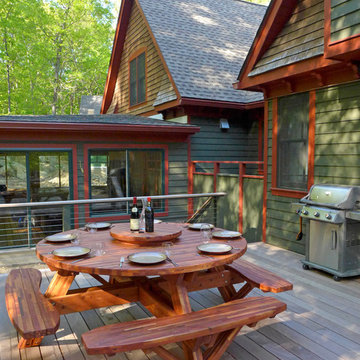 Round Wooden Picnic Tables (Attached Benches)