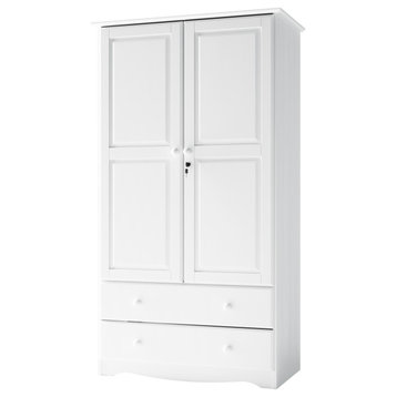 100% Solid Wood Smart Wardrobe/Armoire/Closet, White