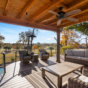 Elevated Curved Deck with Roof Extension Arbor