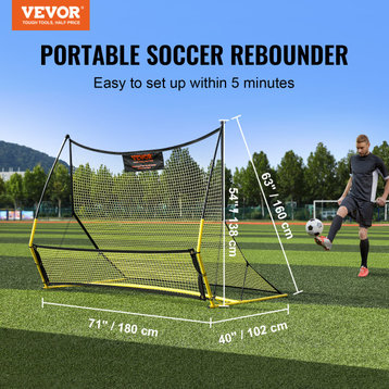 VEVOR 71"x40" Soccer Trainer 2-IN-1 Portable Soccer Rebounder Net Portable Bag