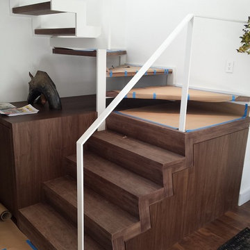Custom walnut stairs & wet bar Soho- New York, NY