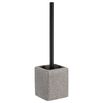 Square Granite Free standing Toilet Brush and Holder Set Grey