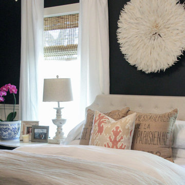 Melaine's Master Bedroom with our Belgian Flax Linen Draperies in Optic White