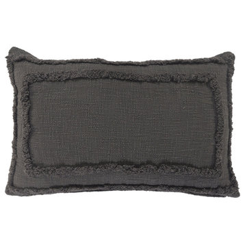 Modern Tufted Solid Gray Throw Pillow, 16" X 24"