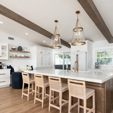 Bright Transitional Kitchen with Beverage Bar and Built-In Banquette