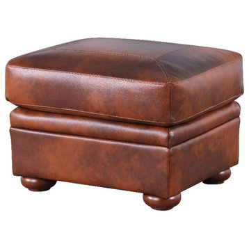 Leather Lusso Rowan Traditional Genuine Leather Ottoman in Marco Brown