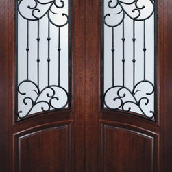 Prehung Double Door 96 Wood Mahogany Catalina Square Top Arch Lite - Front Doors