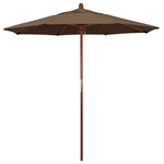 March Products - 7.5' Wood Umbrella, Cocoa - The classic look of a traditional wood market umbrella by California Umbrella is captured by the MARE design series.  The hallmark of the MARE series is the beautiful 100% marenti wood pole and rib system. The dark stained finish over a traditional marenti wood is perfect for outdoor dining rooms and poolside d- cor. The deluxe push lift system ensures a long lasting shade experience that commercial customers demand. This umbrella also features Sunbrella fabrics, which are built on a foundation of solution-dyed acrylic yarn, the most resilient and solid material for prolonged sun exposure, to offer even longer color retention rating than competing material sources.