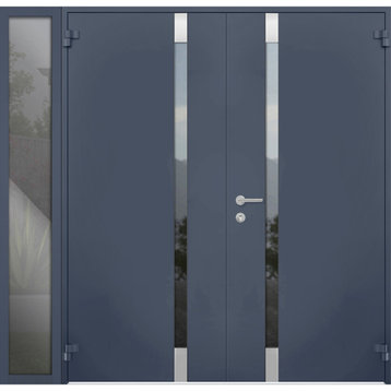 Exterior Entry Steel Double Doors /Cynex 6777 Grey /72+12x80 Right Outswing
