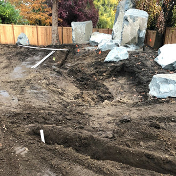 Bocce Ball Court, Pond, Granite Rocks and Dimensonal Flagstone