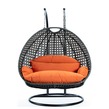 2 Person Charcoal Wicker Double Hanging Egg Swing Chair, Orange
