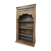 Mogul Interior - Consigned Reclaimed Hand-Carved Wood Antique  Architectural Bookcase - Bookcases