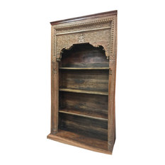 Mogul Interior - Consigned Reclaimed Hand-Carved Wood Antique  Architectural Bookcase - Bookcases