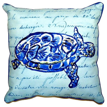 Sea Turtle Blue Script Extra Large Zippered Pillow 22x22