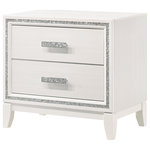 ACME Furniture - ACME Haiden Wooden Rectangular 2-Drawer Nightstand with Silver Trim in White - Classic design with touches of modern aspects makes this Haiden Nightstand ideal for any bedroom. The piece offers a rectangular tabletop and two storage drawers for displaying or organizing. It also features a glamorous shimmering silver accent trim that adds richness to design. The drawer handles with the same shimmering silver tie them all together to create a cohesive look. The white finish makes it easy to fit into already existing decor.
