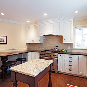 White Inset Cabinets with Custom Wood Hood