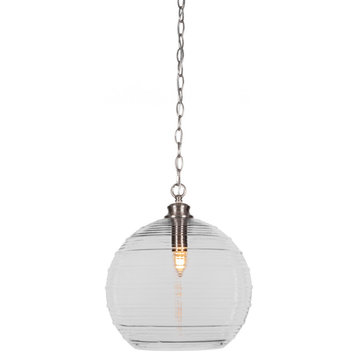 Malena 1-Light Chain Hung Pendant, Brushed Nickel/Clear Ribbed