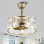 Bella Depot - Gold Frosted Glass Cage Ceiling Fan with Dimmable Light and Remote Control, Gold - Brighten up your lovely room with this gold-embossed glass cage ceiling fan from Bella Depot. The gold-embossed glass lampshade adds a touch of elegance and sophistication to your space, creating a warm and inviting glow when illuminated. The intricate design of the glass can cast beautiful patterns and reflections, adding a decorative element to the room even when the light is not in use. Reversible blades suit all seasons, while remote control adjusts speed and direction. Dimmable lights offer customization, blending beauty and convenience for your space's ambiance.