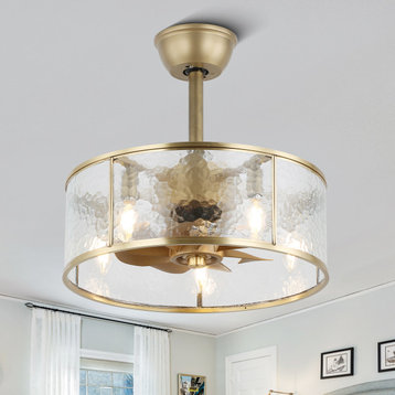Gold Frosted Glass Cage Ceiling Fan with Dimmable Light and Remote Control, Gold