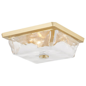 Hines 3-Light Flush Mount, Aged Brass, Piastra With White Glass Shade