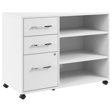 Hustle Office Storage Cabinet with Wheels in White - Engineered Wood