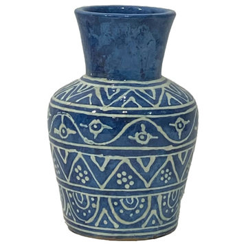 Terracotta,10"h Vase, Blue